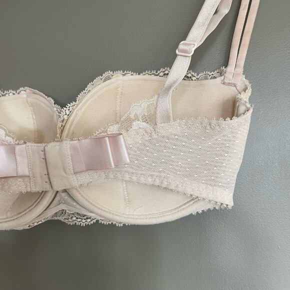 Maison Lejaby Lace Underwired‎ Lightly Padded Balconette Bra Cream Size US 30E - Picture 14 of 16